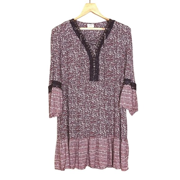 Knox Rose Boho Floral Print Lace Tunic Dress Size Medium - Picture 1 of 11